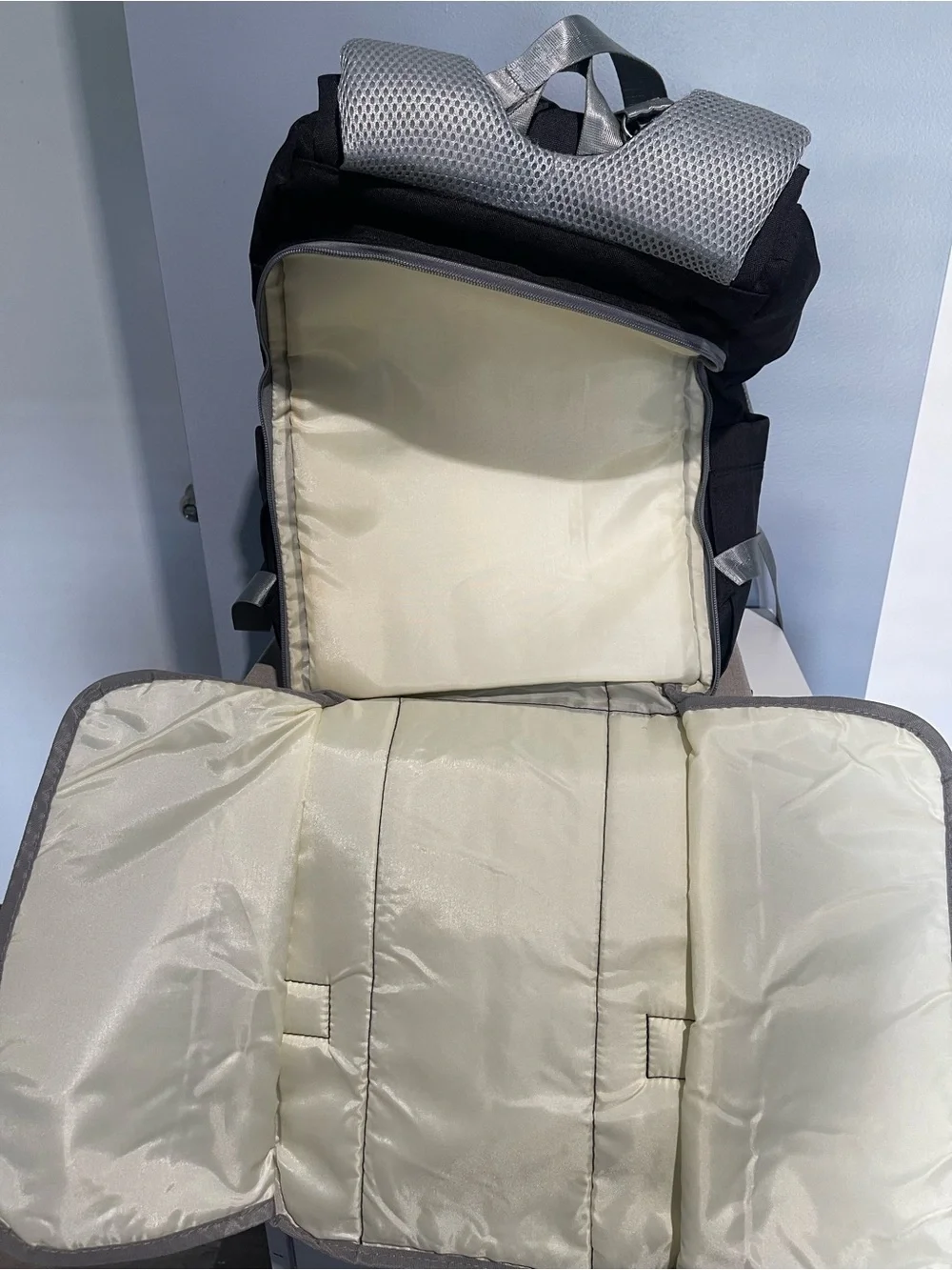 Black Diaper Backpack with Gray Accents